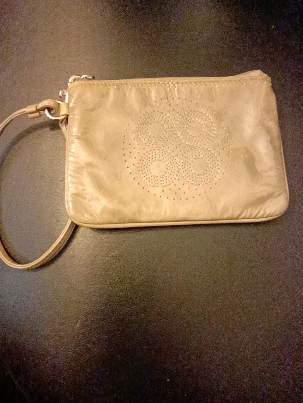 Coach Y2K Laura  Perforated Op Art Leather Wristlet Pouch in Light Tan/Taupe C/O